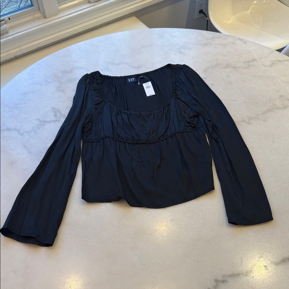NWT GAP  Black ELASTIC SQUARE NECK KEYHOLE TIE Blouse
